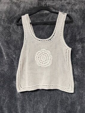Jessica Simpson Crochet Tank Top with Floral Medallion - Cream